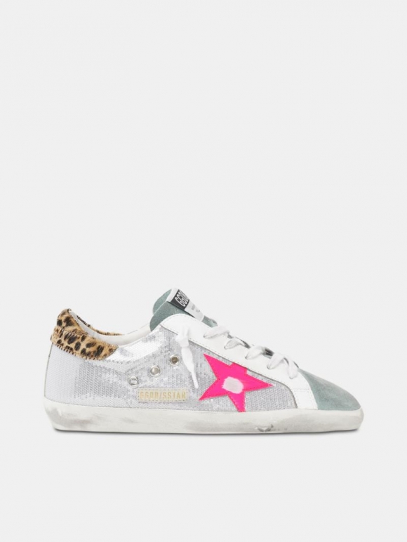 Super-Star golden goose sneakers with sequins and leopard-print