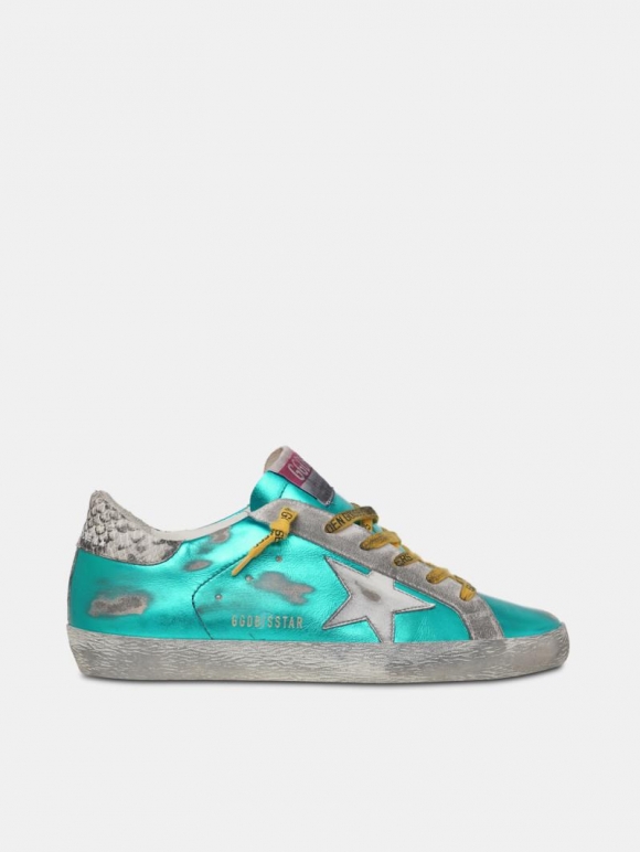 Turquoise green laminated Super-Star LTD golden goose sneakers w