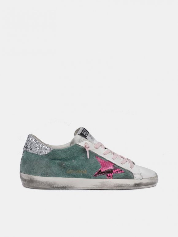 Green Super-Star golden goose sneakers with snake-print star
