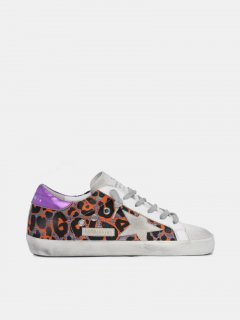 Orange and purple leopard-print Super-Star golden goose sneakers