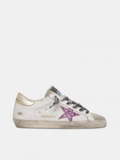 Super-Star golden goose sneakers with glitter and gold heel tab