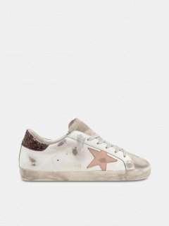 Super-Star golden goose sneakers with brown glitter heel tab and