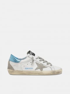 White Super-Star LTD golden goose sneakers with blue laminated h