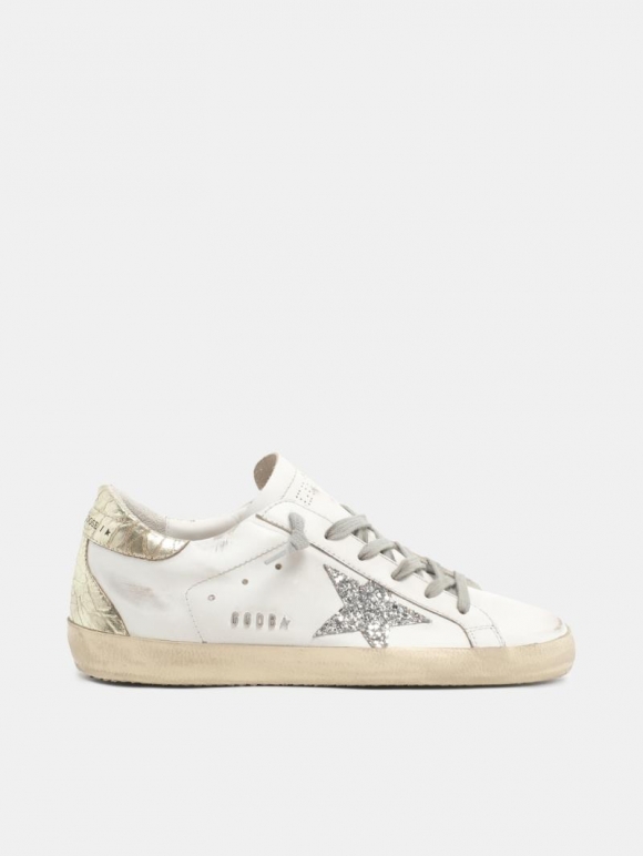 Super-Star golden goose sneakers with silver glitter star and gl