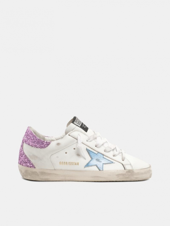 Super-Star golden goose sneakers with lavender glitter heel tab