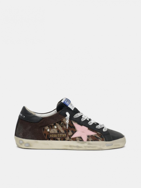 Super-Star golden goose sneakers with leopard-print jacquard and