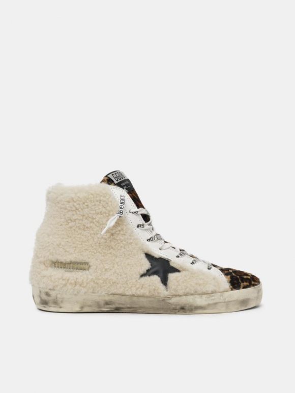 Francy golden goose sneakers made of shearling and pony skin wit