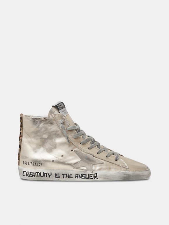 Gold Francy golden goose sneakers with handwritten lettering and