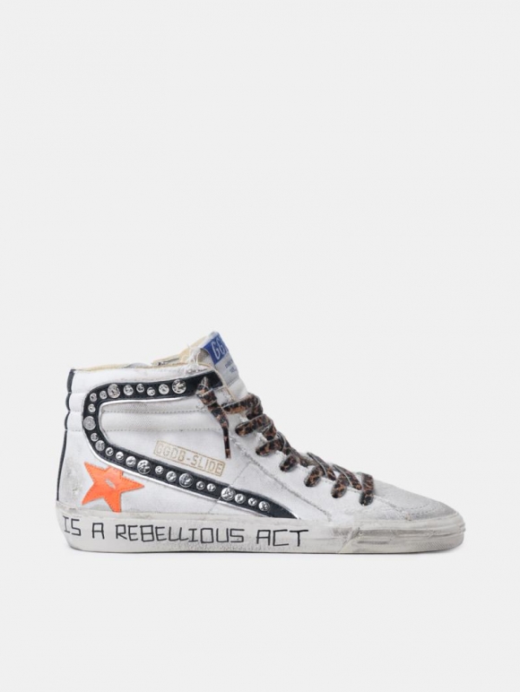 Slide golden goose sneakers in canvas with decorative studs