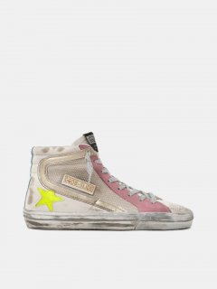 Slide golden goose sneakers with white and pink upper