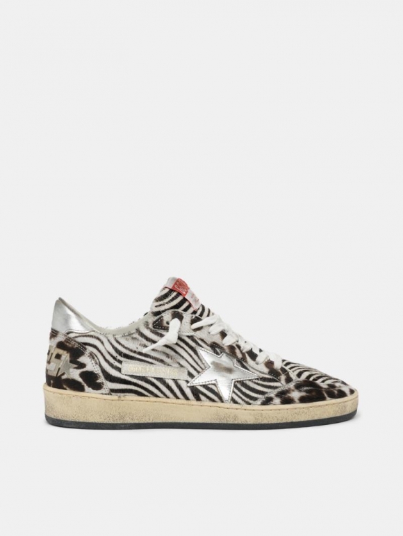 Jungle Ball Star golden goose sneakers in pony skin with silver