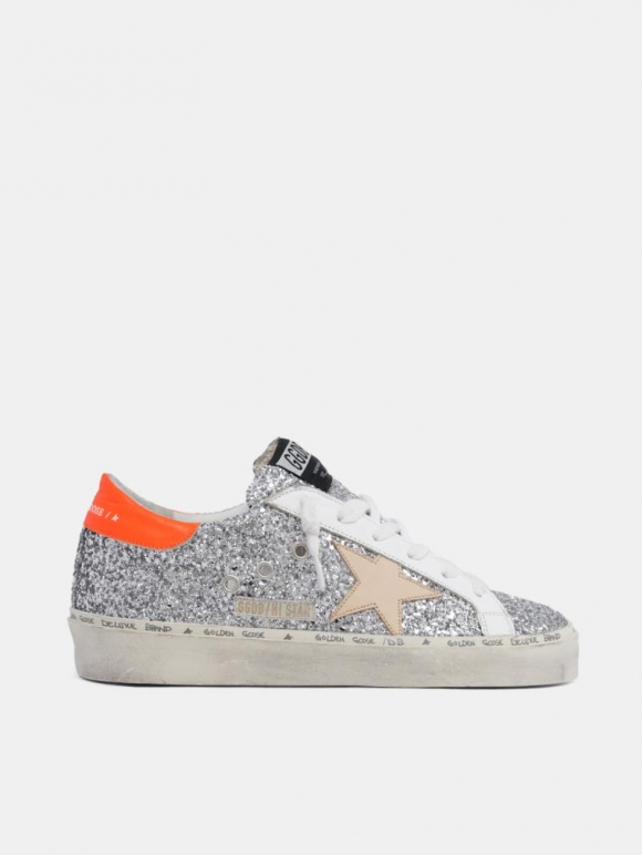 Hi Star golden goose sneakers with glitter and orange heel tab