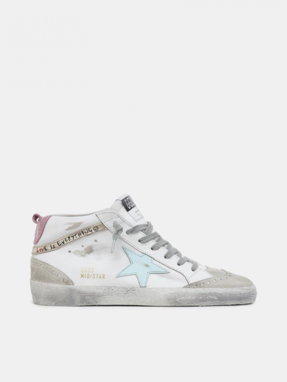 Mid Star golden goose sneakers with "Love is everything" letteri