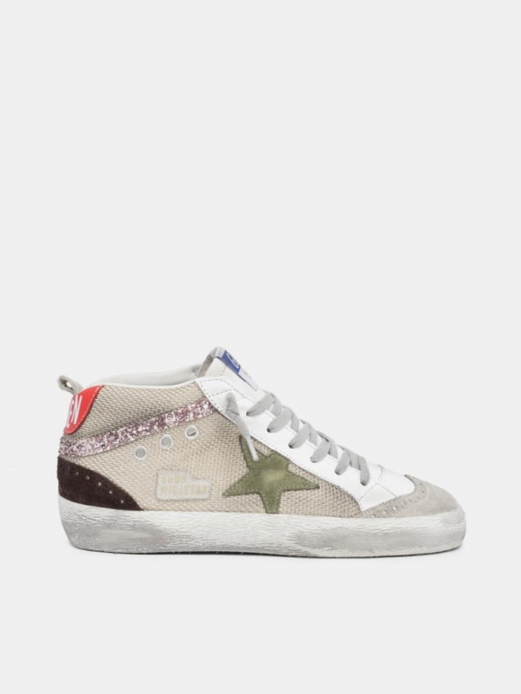 Mid Star golden goose sneakers in cream-colored mesh with suede