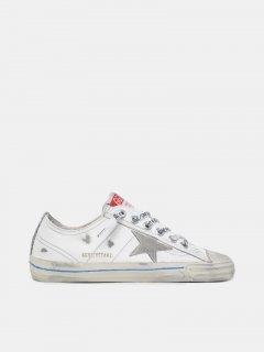 White leather V-Star golden goose sneakers with glittery vertica