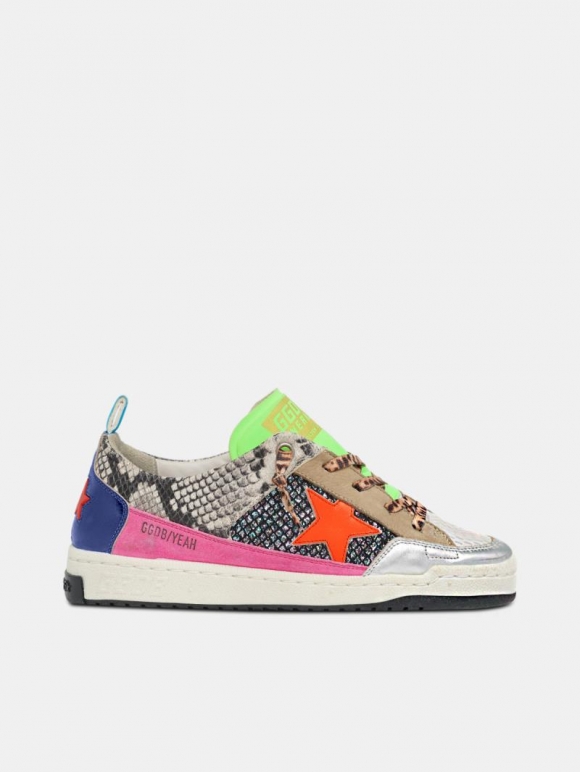 WoMen snakeskin-print Yeah golden goose sneakers with orange