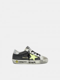 Super-Star golden goose sneakers in crackle leather with a fluor