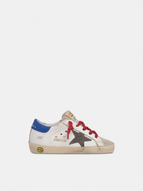 Super-Star golden goose sneakers with blue heel tab and red lace