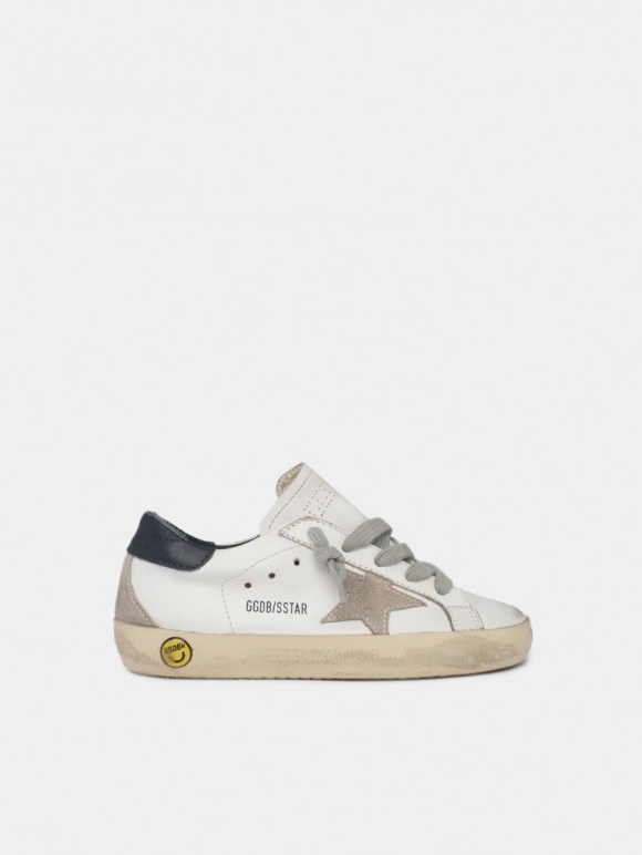 White leather Super-Star golden goose sneakers with blue heel ta