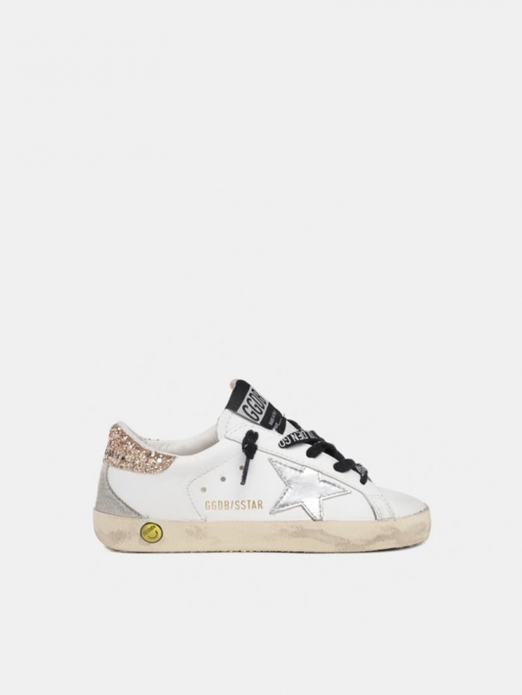 White leather Super-Star golden goose sneakers with glittery hee