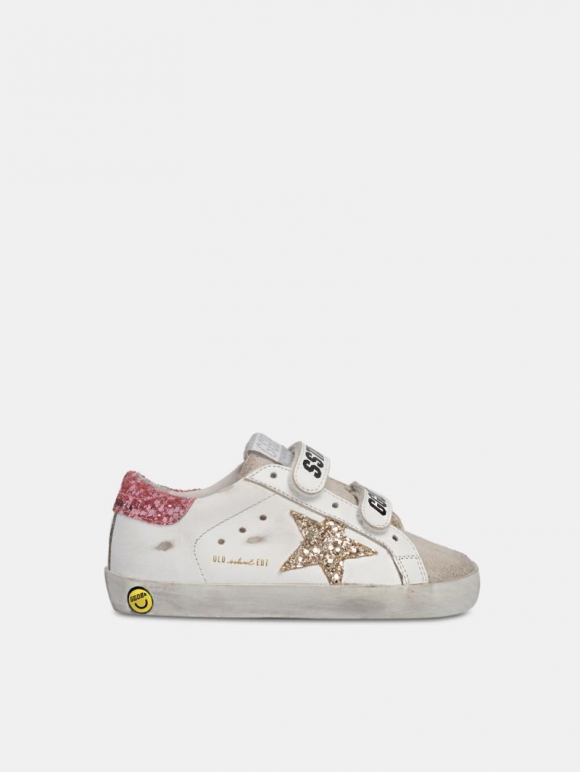 Old School golden goose sneakers with Velcro fastening and glitt